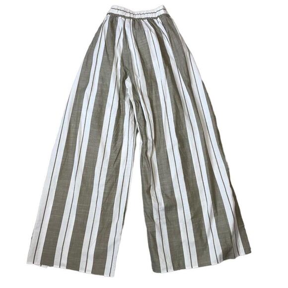 Express High Waisted Striped Surplice Wide Leg Cotton Pant-tan/white flowy pants - Picture 10 of 10